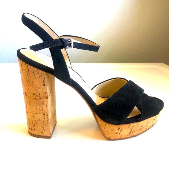 NWT BOTKIER NY Plateau Cork Platform Sandal Black Suede 8.5 & 9 MSRP $185 - Picture 2 of 9